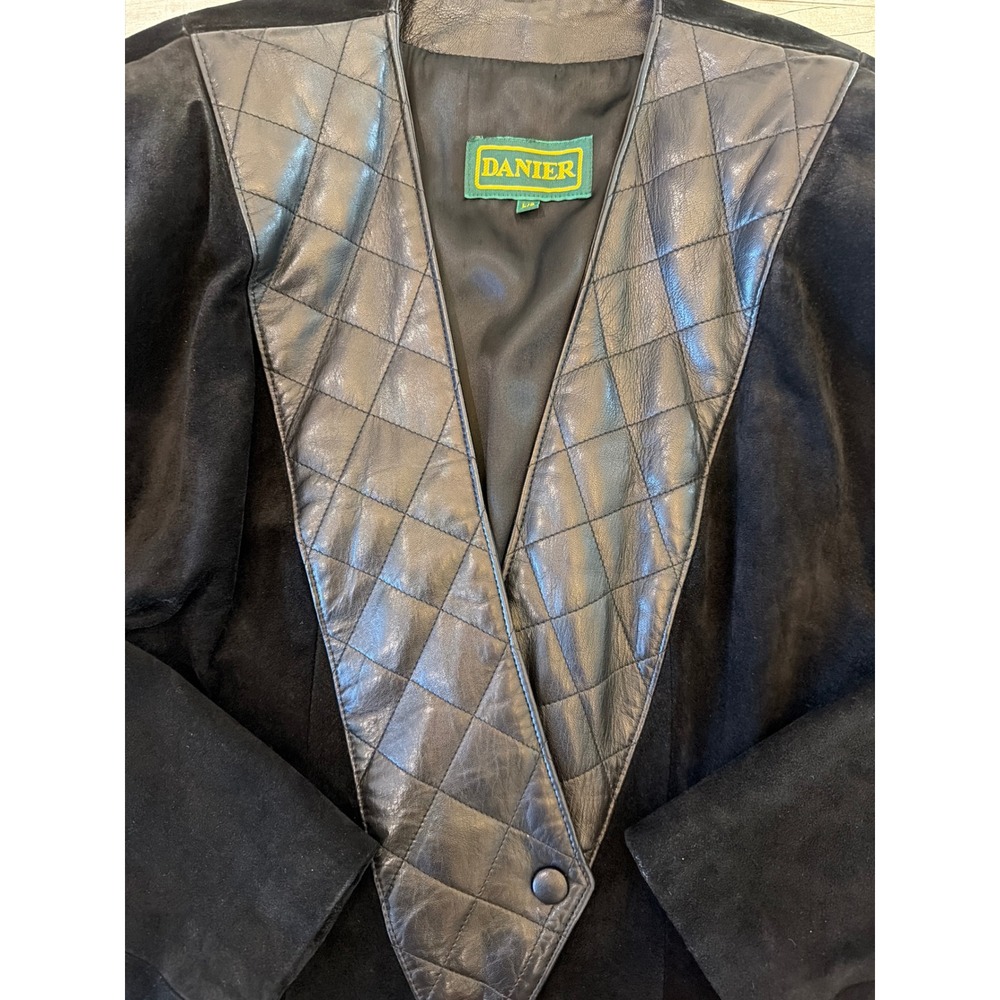 Danier Vintage Black Suede Quilted Leather Jacket Women Large Made in Canada